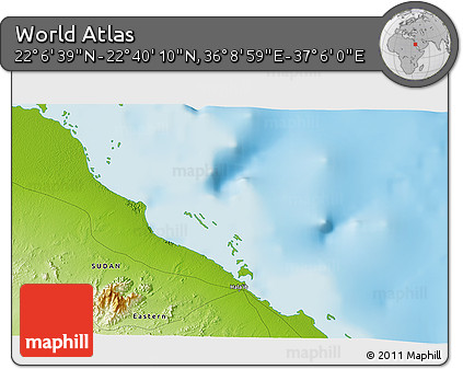 Physical 3D Map of the Area around 22° 23' 25" N, 36° 37' 30" E