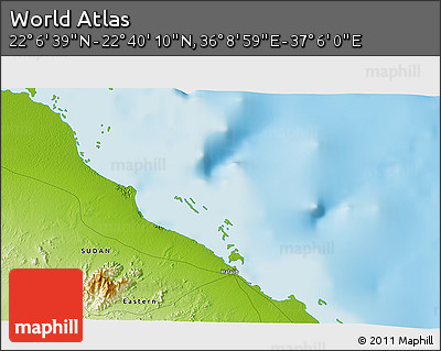Physical 3D Map of the Area around 22° 23' 25" N, 36° 37' 30" E