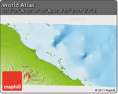 Physical 3D Map of the Area around 22° 23' 25" N, 36° 37' 30" E
