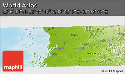 Physical Panoramic Map of the Area around 22° 23' 25" N, 39° 10' 29" E