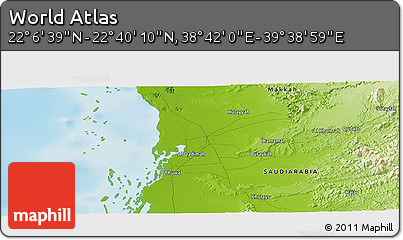 Physical Panoramic Map of the Area around 22° 23' 25" N, 39° 10' 29" E