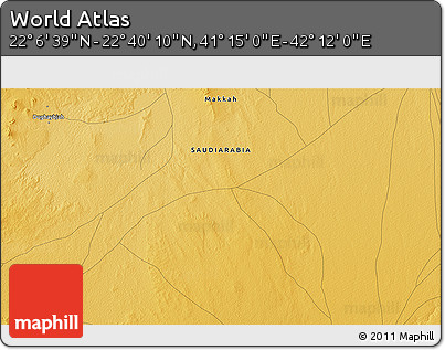 Physical 3D Map of the Area around 22° 23' 25" N, 41° 43' 30" E