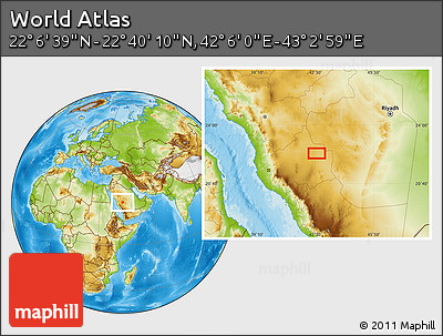 Physical Location Map of the Area around 22° 23' 25" N, 42° 34' 30" E