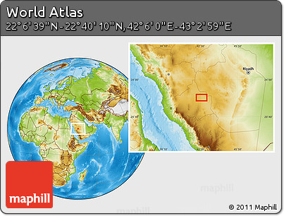 Physical Location Map of the Area around 22° 23' 25" N, 42° 34' 30" E