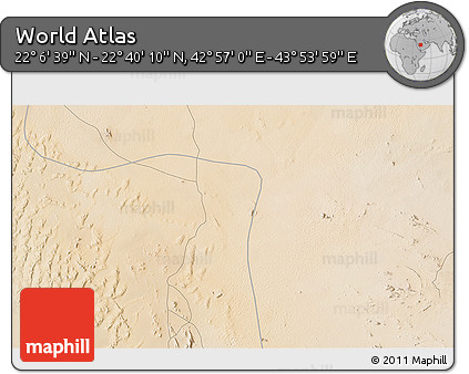 Satellite 3D Map of the Area around 22° 23' 25" N, 43° 25' 29" E
