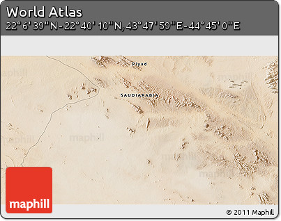 Satellite 3D Map of the Area around 22° 23' 25" N, 44° 16' 29" E