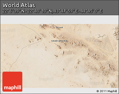 Satellite 3D Map of the Area around 22° 23' 25" N, 44° 16' 29" E