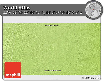 Physical 3D Map of the Area around 22° 23' 25" N, 48° 31' 29" E