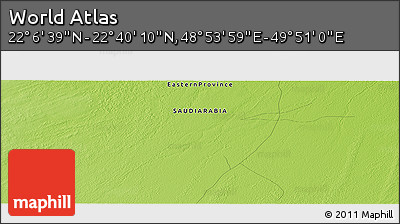 Physical Panoramic Map of the Area around 22° 23' 25" N, 49° 22' 30" E