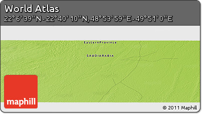 Physical Panoramic Map of the Area around 22° 23' 25" N, 49° 22' 30" E