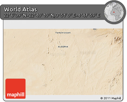 Satellite 3D Map of the Area around 22° 23' 25" N, 4° 19' 30" E