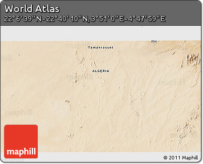 Satellite 3D Map of the Area around 22° 23' 25" N, 4° 19' 30" E