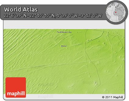 Physical 3D Map of the Area around 22° 23' 25" N, 4° 10' 30" W