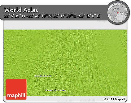 Physical 3D Map of the Area around 22° 23' 25" N, 52° 46' 29" E