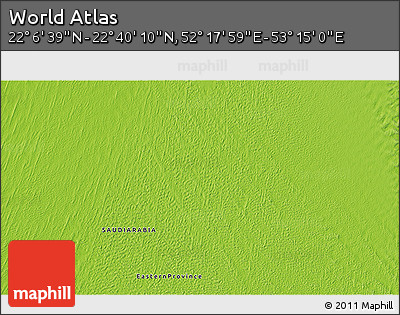Physical 3D Map of the Area around 22° 23' 25" N, 52° 46' 29" E