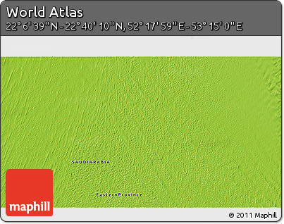 Physical 3D Map of the Area around 22° 23' 25" N, 52° 46' 29" E
