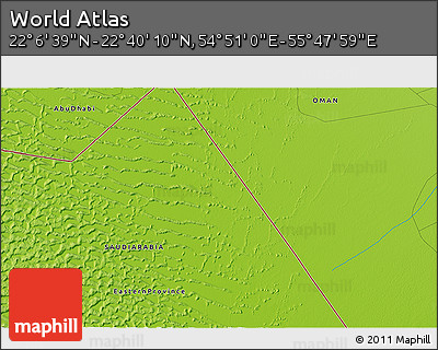 Physical 3D Map of the Area around 22° 23' 25" N, 55° 19' 30" E