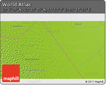 Physical 3D Map of the Area around 22° 23' 25" N, 55° 19' 30" E