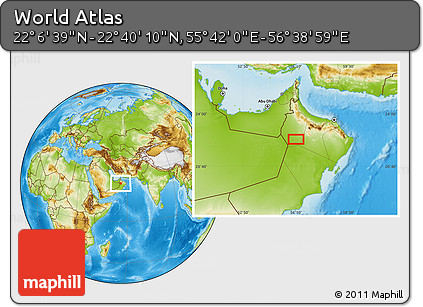 Physical Location Map of the Area around 22° 23' 25" N, 56° 10' 29" E