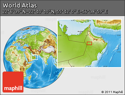 Physical Location Map of the Area around 22° 23' 25" N, 56° 10' 29" E