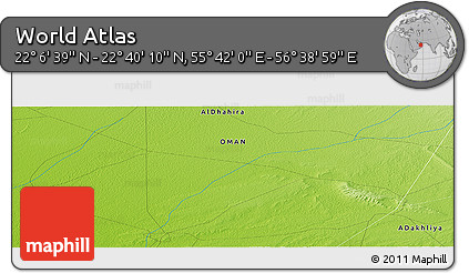 Physical Panoramic Map of the Area around 22° 23' 25" N, 56° 10' 29" E