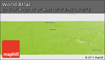 Physical Panoramic Map of the Area around 22° 23' 25" N, 56° 10' 29" E