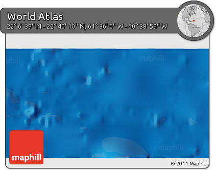 Physical 3D Map of the Area around 22° 23' 25" N, 61° 7' 30" W