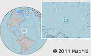 Gray Location Map of the area around 22° 23' 25" N, 61° 58' 30" W, hill shading