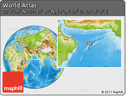 Physical Location Map of the Area around 22° 23' 25" N, 62° 7' 30" E