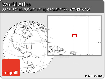 Blank Location Map of the Area around 22° 23' 25" N, 66° 13' 29" W