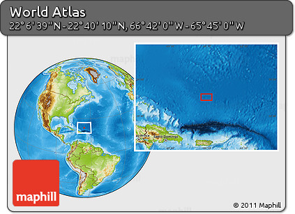 Physical Location Map of the Area around 22° 23' 25" N, 66° 13' 29" W