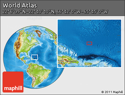 Physical Location Map of the Area around 22° 23' 25" N, 66° 13' 29" W