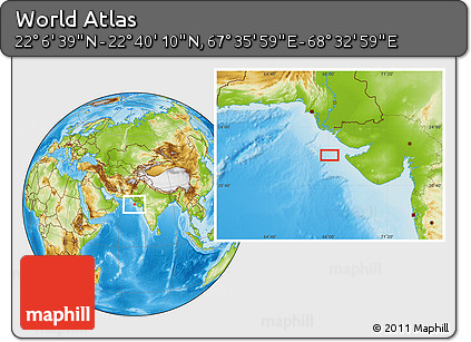 Physical Location Map of the Area around 22° 23' 25" N, 68° 4' 29" E