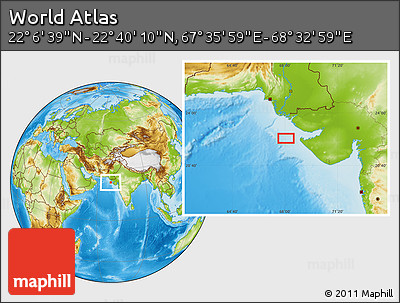 Physical Location Map of the Area around 22° 23' 25" N, 68° 4' 29" E