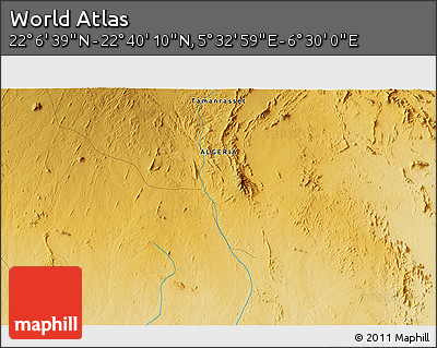Physical 3D Map of the Area around 22° 23' 25" N, 6° 1' 30" E