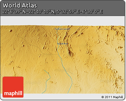 Physical 3D Map of the Area around 22° 23' 25" N, 6° 1' 30" E