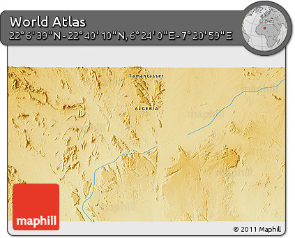Physical 3D Map of the Area around 22° 23' 25" N, 6° 52' 30" E