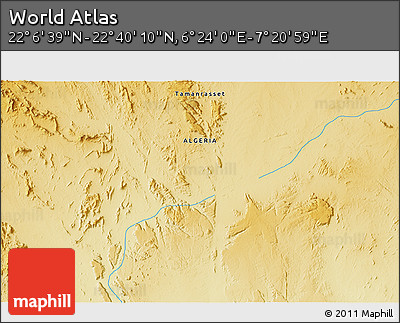 Physical 3D Map of the Area around 22° 23' 25" N, 6° 52' 30" E