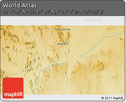 Physical 3D Map of the Area around 22° 23' 25" N, 6° 52' 30" E