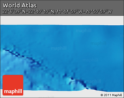 Physical 3D Map of the Area around 22° 23' 25" N, 71° 19' 29" W