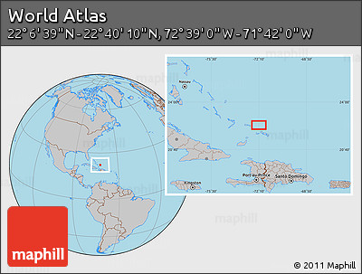 Gray Location Map of the Area around 22° 23' 25" N, 72° 10' 30" W