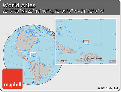 Gray Location Map of the Area around 22° 23' 25" N, 72° 10' 30" W