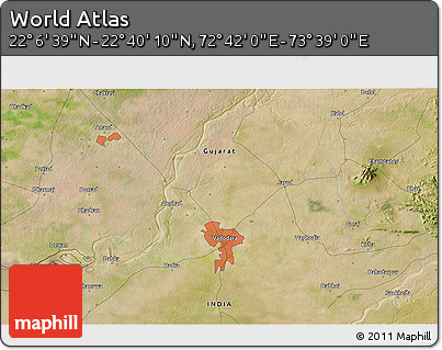 Satellite 3D Map of the Area around 22° 23' 25" N, 73° 10' 30" E