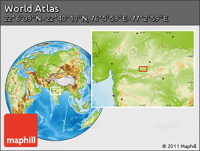 Physical Location Map of the Area around 22° 23' 25" N, 76° 34' 29" E