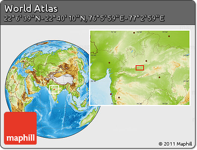 Physical Location Map of the Area around 22° 23' 25" N, 76° 34' 29" E