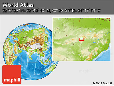 Physical Location Map of the Area around 22° 23' 25" N, 80° 49' 29" E