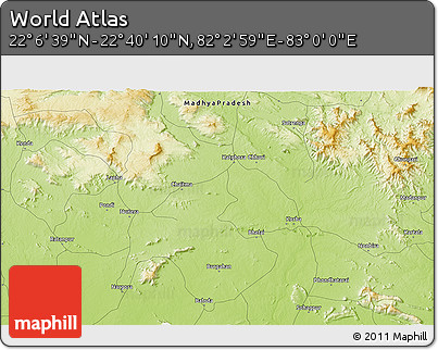 Physical 3D Map of the Area around 22° 23' 25" N, 82° 31' 30" E