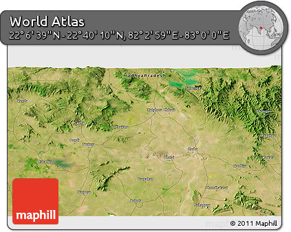 Satellite 3D Map of the Area around 22° 23' 25" N, 82° 31' 30" E
