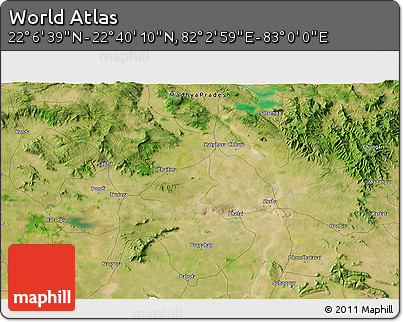 Satellite 3D Map of the Area around 22° 23' 25" N, 82° 31' 30" E