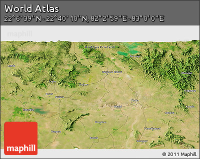 Satellite 3D Map of the Area around 22° 23' 25" N, 82° 31' 30" E